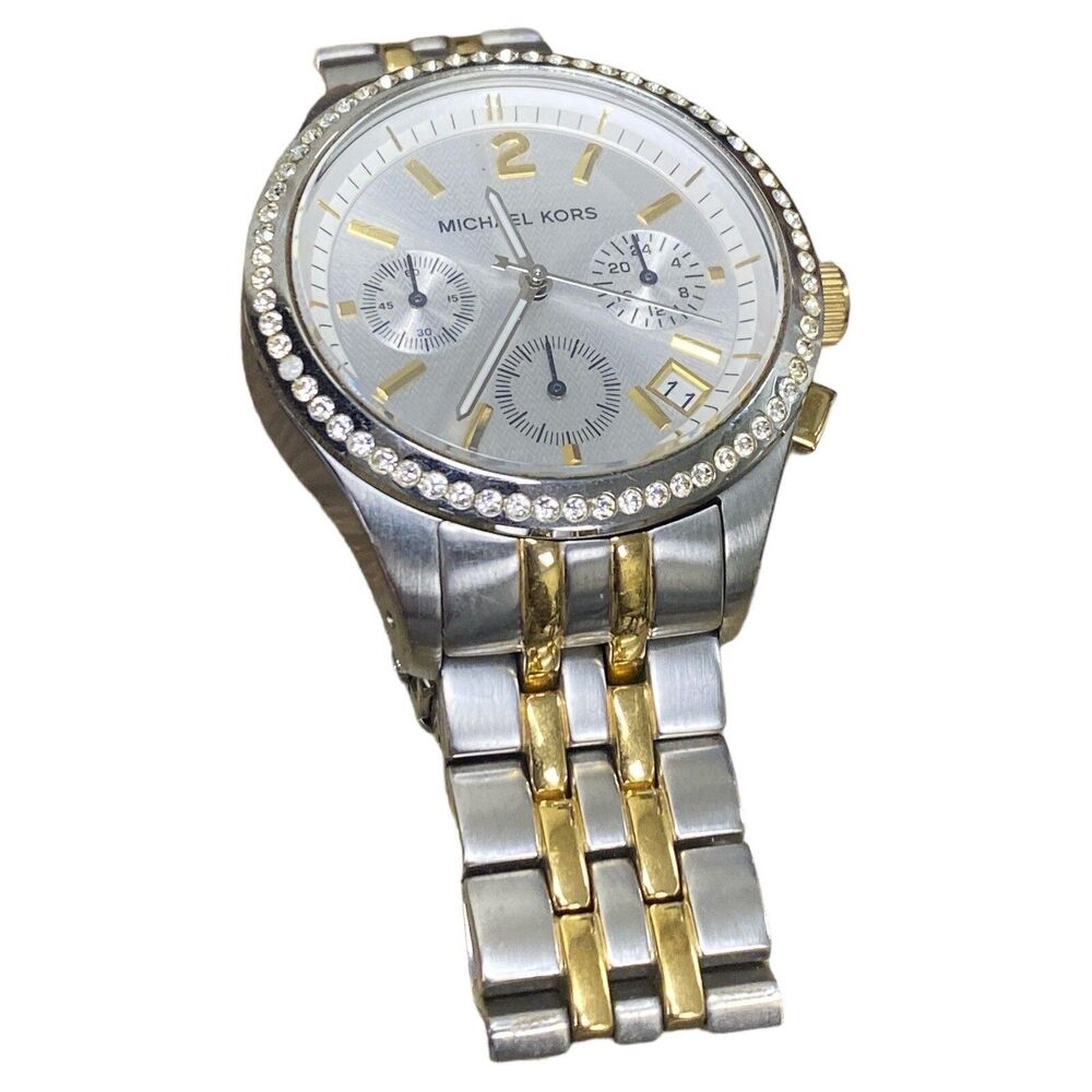 Michael Kors Two Tone Chrono Crystal Accent Bezel Stainless Steel Watch MK5098